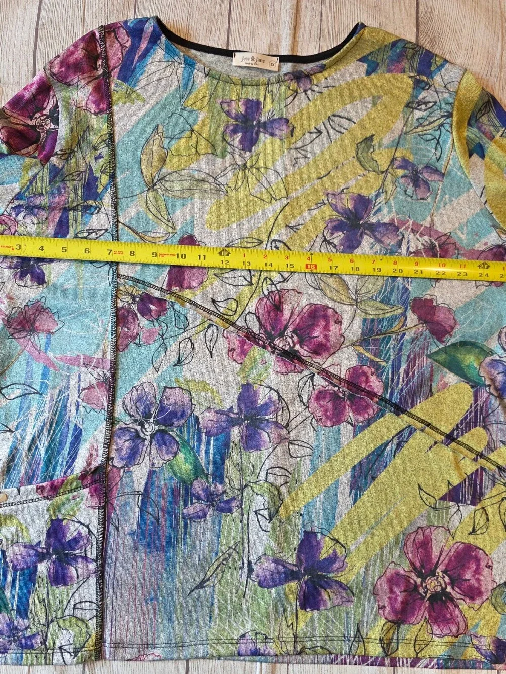 Jess & Jane Size 2X Rebecca 3/4 Sleeve Floral tunic flowy boho pocket Lagenlook